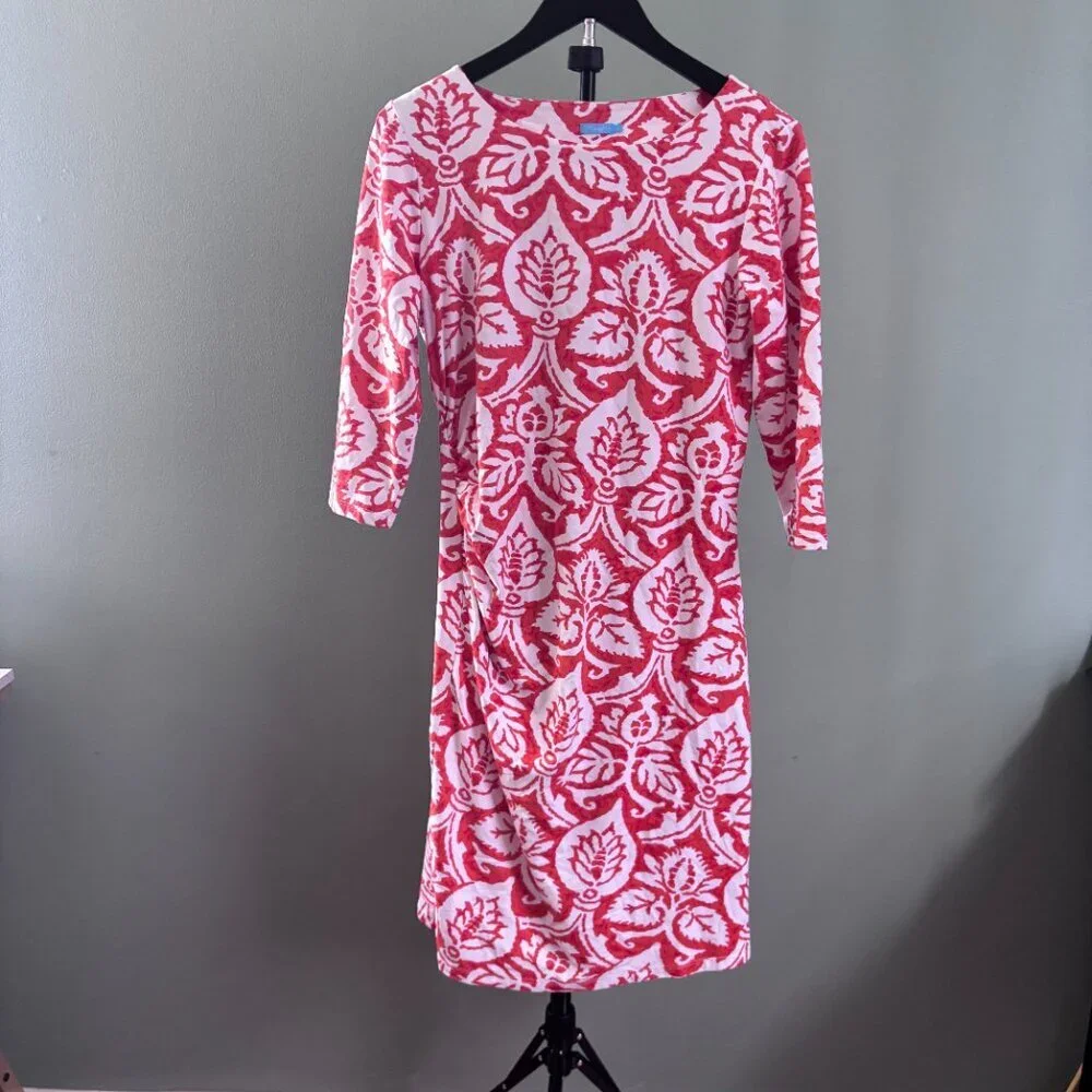 J. MCLAUGHIN Mega Swirl Women's M Rose Orange 3/4 Sleeve Side Ruched Resort Wear - Picture 2 of 7